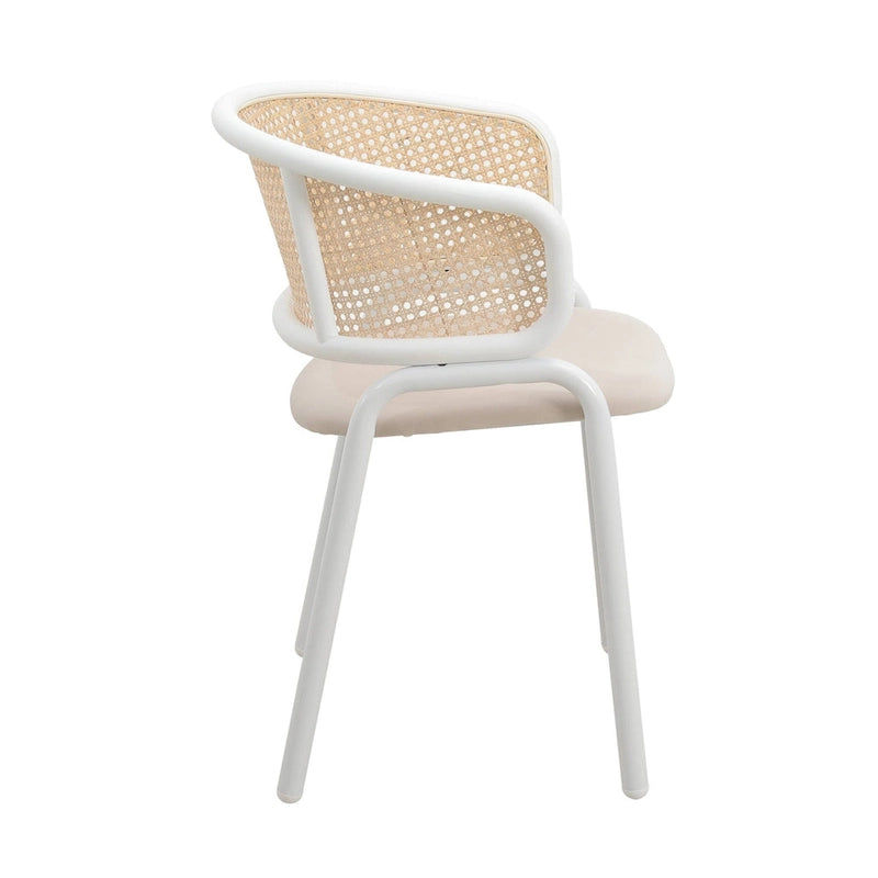 Chaise d'appoint moderne et élégante Ervilla avec dossier en rotin et pieds en acier blanc pour salle à manger et cuisine, lot de 2