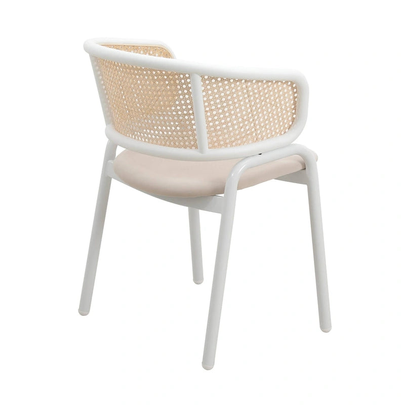 Chaise d'appoint moderne et élégante Ervilla avec dossier en rotin et pieds en acier blanc pour salle à manger et cuisine, lot de 2