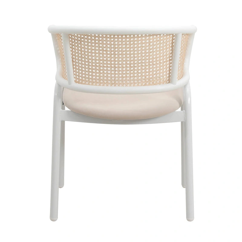 Chaise d'appoint moderne et élégante Ervilla avec dossier en rotin et pieds en acier blanc pour salle à manger et cuisine, lot de 2