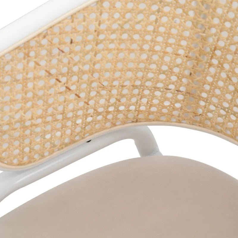 Chaise d'appoint moderne et élégante Ervilla avec dossier en rotin et pieds en acier blanc pour salle à manger et cuisine, lot de 2