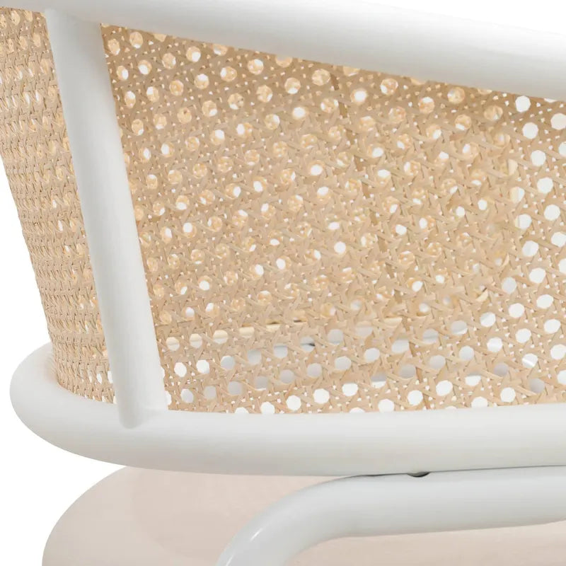 Chaise d'appoint moderne et élégante Ervilla avec dossier en rotin et pieds en acier blanc pour salle à manger et cuisine, lot de 2