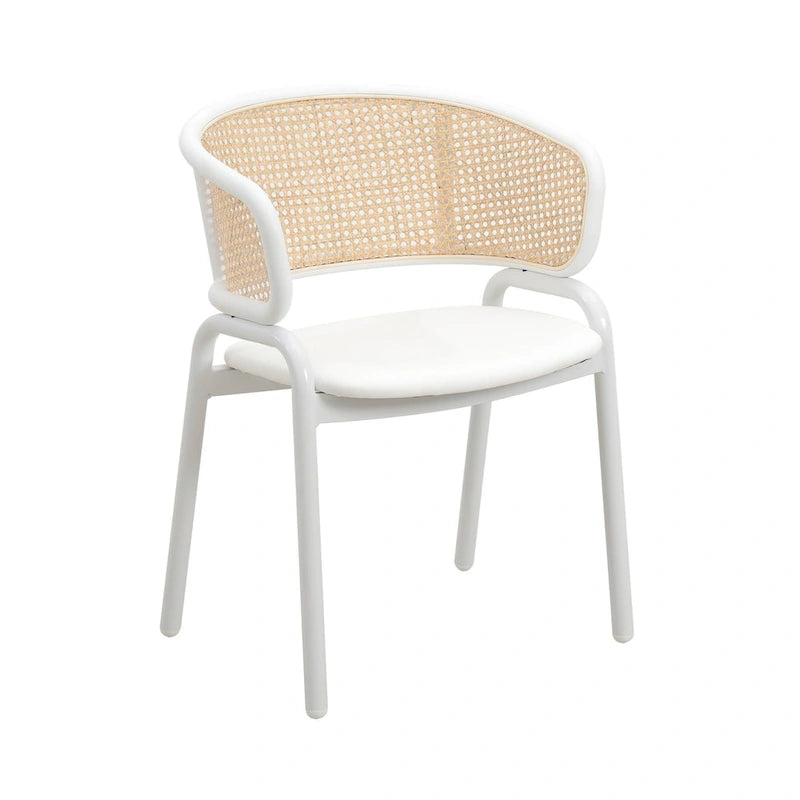 Chaise d'appoint moderne et élégante Ervilla avec dossier en rotin et pieds en acier blanc pour salle à manger et cuisine, lot de 2