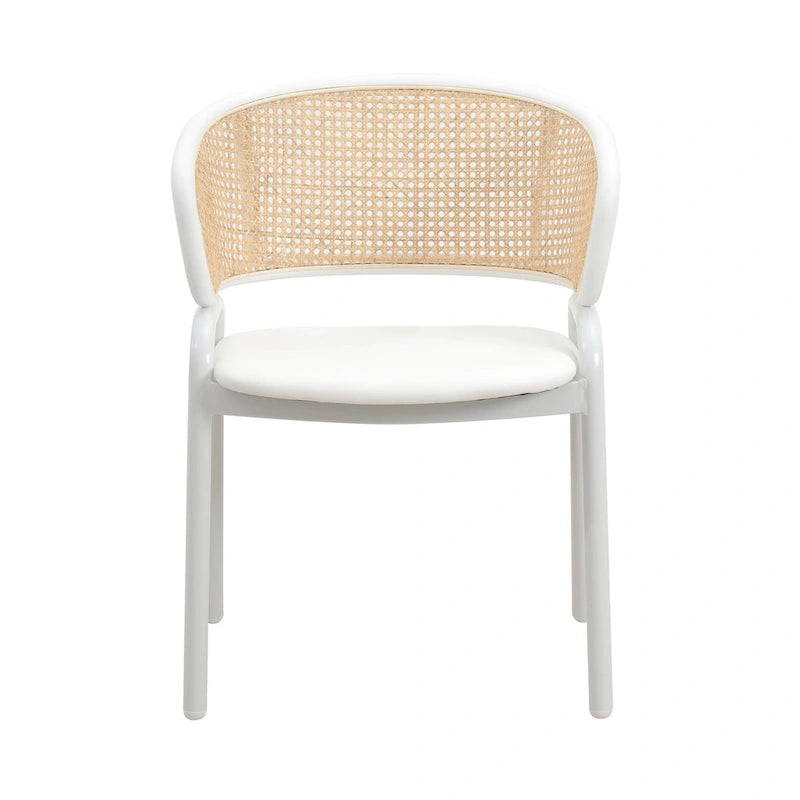 Chaise d'appoint moderne et élégante Ervilla avec dossier en rotin et pieds en acier blanc pour salle à manger et cuisine, lot de 2