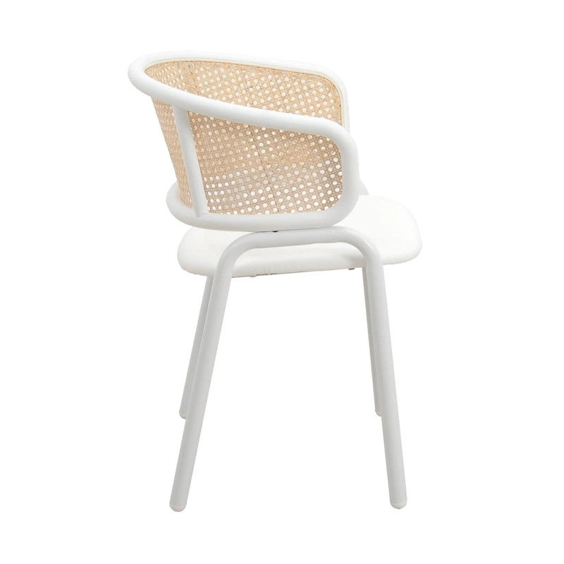 Chaise d'appoint moderne et élégante Ervilla avec dossier en rotin et pieds en acier blanc pour salle à manger et cuisine, lot de 2