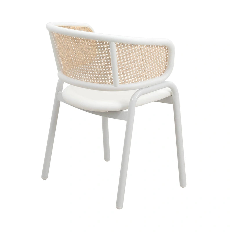 Chaise d'appoint moderne et élégante Ervilla avec dossier en rotin et pieds en acier blanc pour salle à manger et cuisine, lot de 2