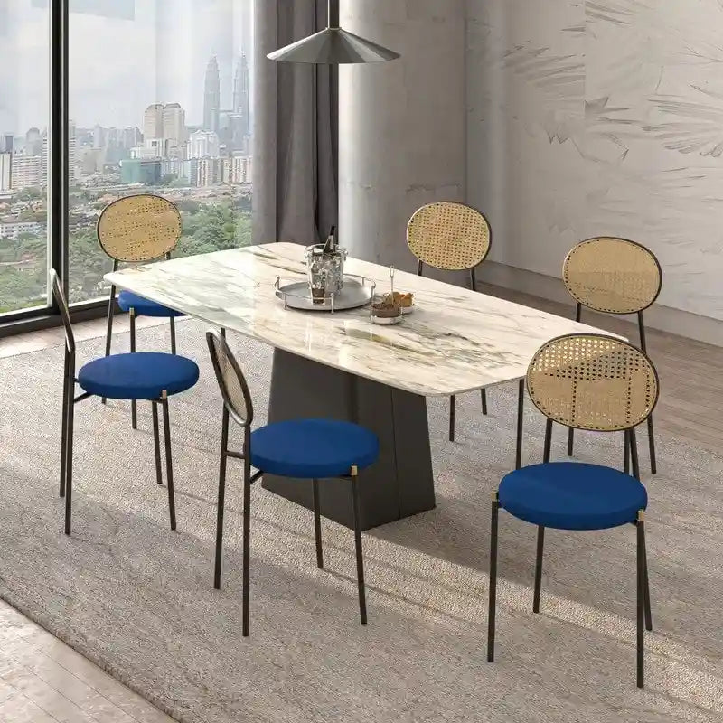 Euston Lot de 2 chaises de salle à manger modernes avec dossier en osier et siège en velours rembourré pour bureau à domicile, salon et cuisine