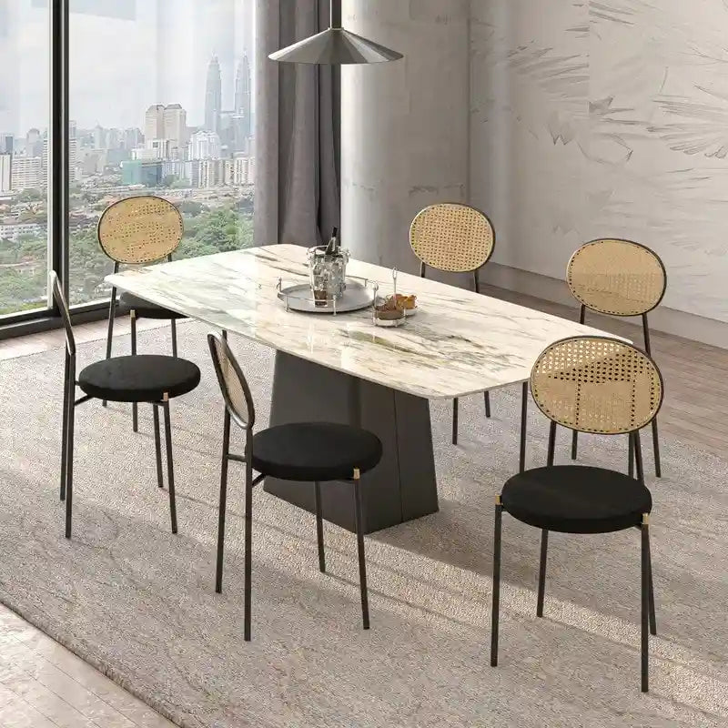 Euston Lot de 2 chaises de salle à manger modernes avec dossier en osier et siège en velours rembourré pour bureau à domicile, salon et cuisine