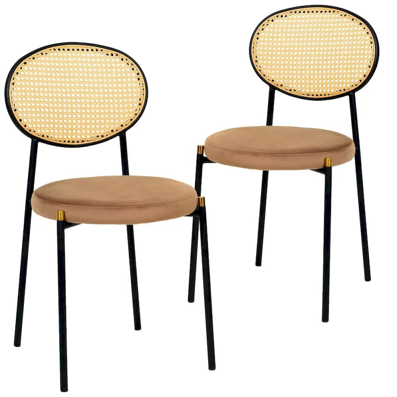 Euston Lot de 2 chaises de salle à manger modernes avec dossier en osier et siège en velours rembourré pour bureau à domicile, salon et cuisine