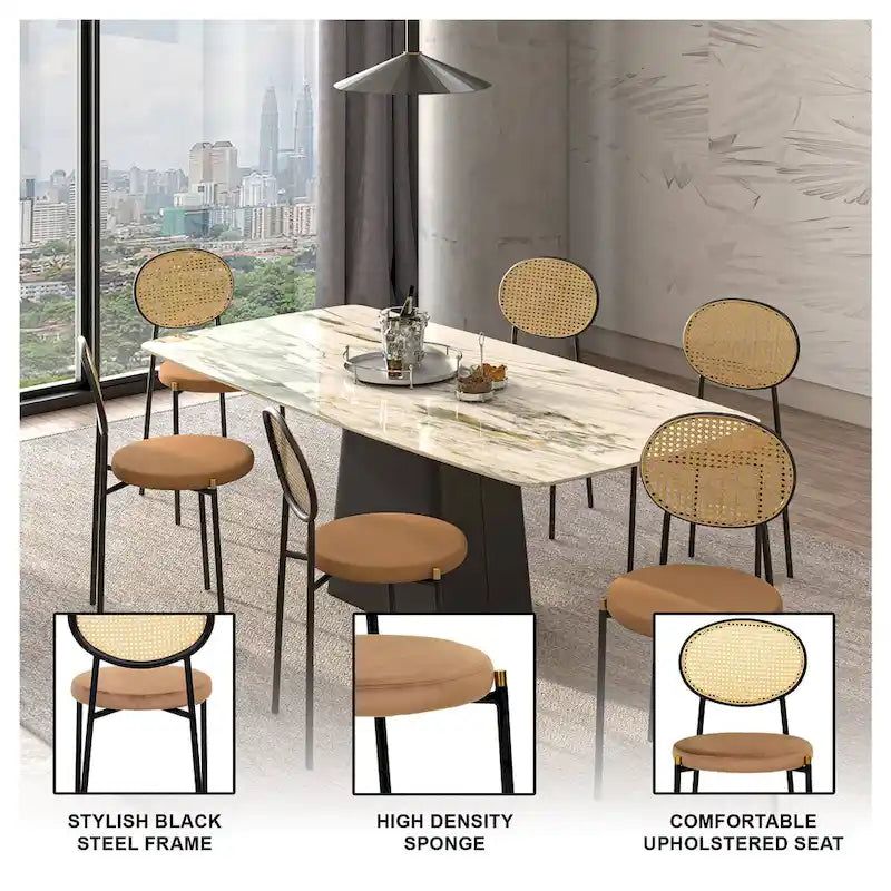 Euston Lot de 2 chaises de salle à manger modernes avec dossier en osier et siège en velours rembourré pour bureau à domicile, salon et cuisine
