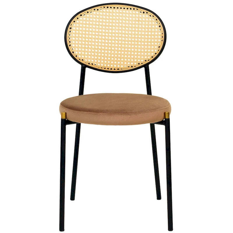 Euston Lot de 2 chaises de salle à manger modernes avec dossier en osier et siège en velours rembourré pour bureau à domicile, salon et cuisine
