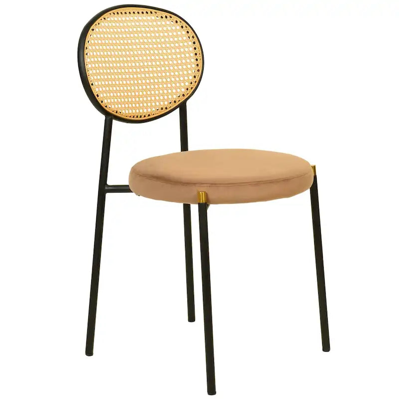 Euston Lot de 2 chaises de salle à manger modernes avec dossier en osier et siège en velours rembourré pour bureau à domicile, salon et cuisine