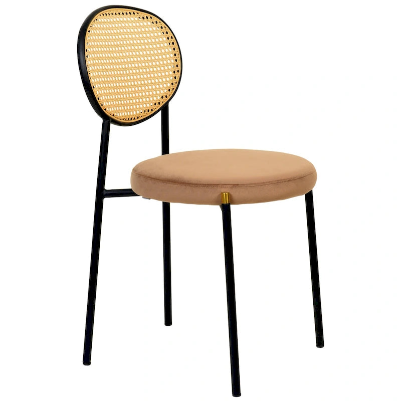 Euston Lot de 2 chaises de salle à manger modernes avec dossier en osier et siège en velours rembourré pour bureau à domicile, salon et cuisine