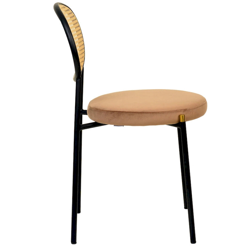 Euston Lot de 2 chaises de salle à manger modernes avec dossier en osier et siège en velours rembourré pour bureau à domicile, salon et cuisine