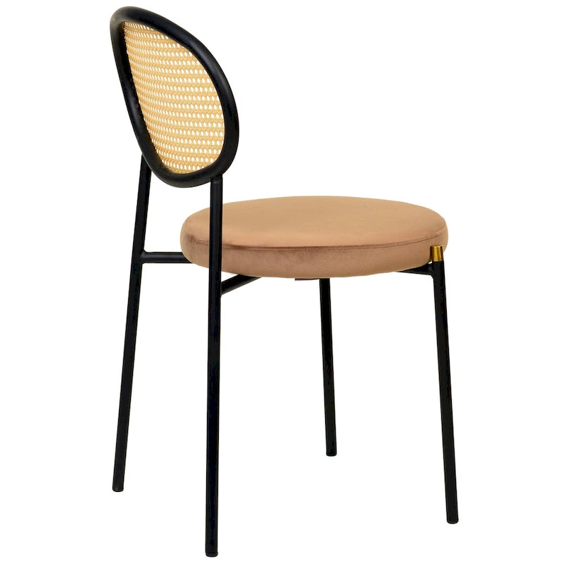 Euston Lot de 2 chaises de salle à manger modernes avec dossier en osier et siège en velours rembourré pour bureau à domicile, salon et cuisine