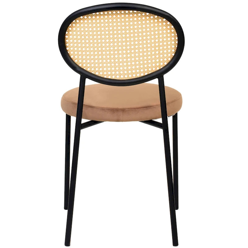 Euston Lot de 2 chaises de salle à manger modernes avec dossier en osier et siège en velours rembourré pour bureau à domicile, salon et cuisine