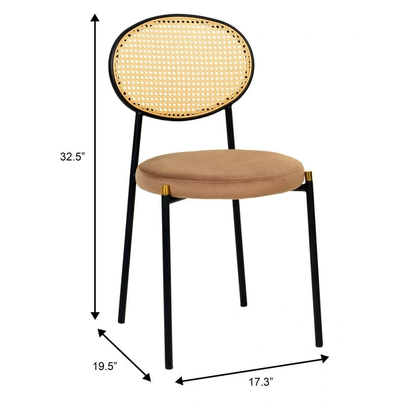 Euston Lot de 2 chaises de salle à manger modernes avec dossier en osier et siège en velours rembourré pour bureau à domicile, salon et cuisine