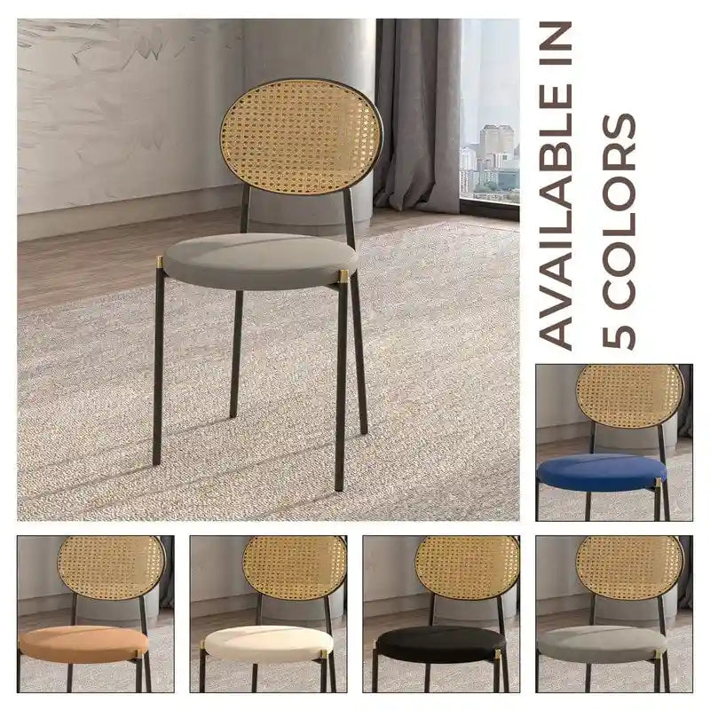 Euston Lot de 2 chaises de salle à manger modernes avec dossier en osier et siège en velours rembourré pour bureau à domicile, salon et cuisine