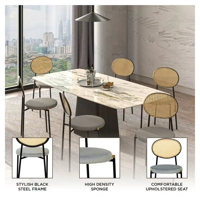 Euston Lot de 2 chaises de salle à manger modernes avec dossier en osier et siège en velours rembourré pour bureau à domicile, salon et cuisine