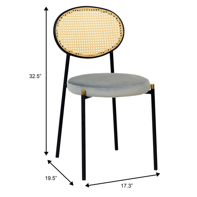Euston Lot de 2 chaises de salle à manger modernes avec dossier en osier et siège en velours rembourré pour bureau à domicile, salon et cuisine