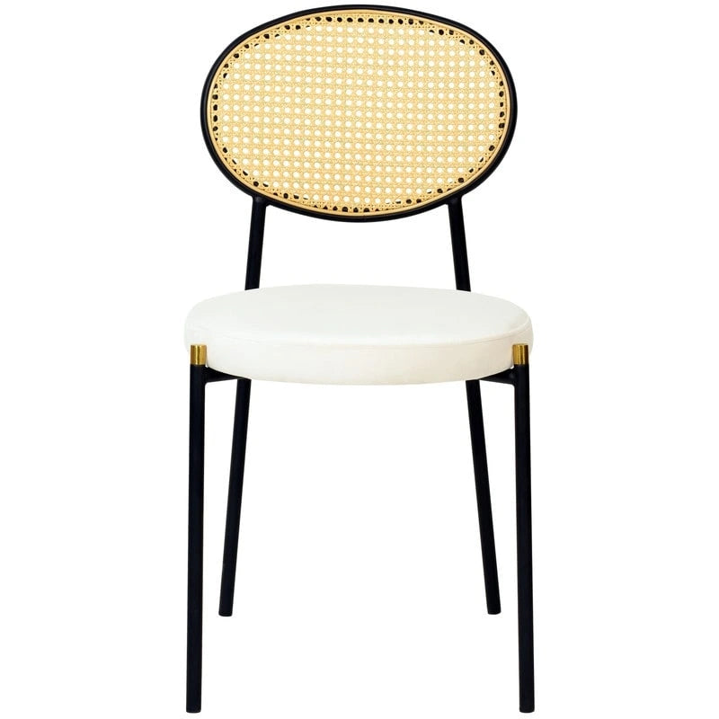 Euston Lot de 2 chaises de salle à manger modernes avec dossier en osier et siège en velours rembourré pour bureau à domicile, salon et cuisine