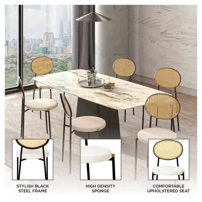 Euston Lot de 2 chaises de salle à manger modernes avec dossier en osier et siège en velours rembourré pour bureau à domicile, salon et cuisine