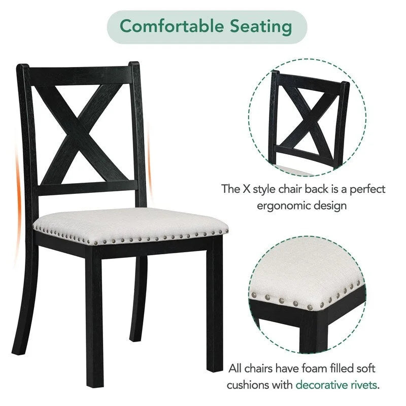 Ensemble de salle à manger et cuisine 6 pièces, table à manger extensible en bois, 4 chaises de salle à manger rembourrées et un banc, deux rallonges amovibles de 28 cm