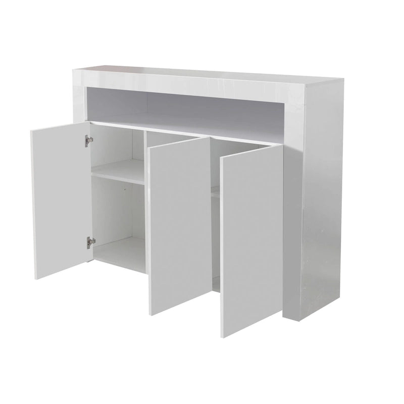 Buffet de rangement laqué brillant avec éclairage LED