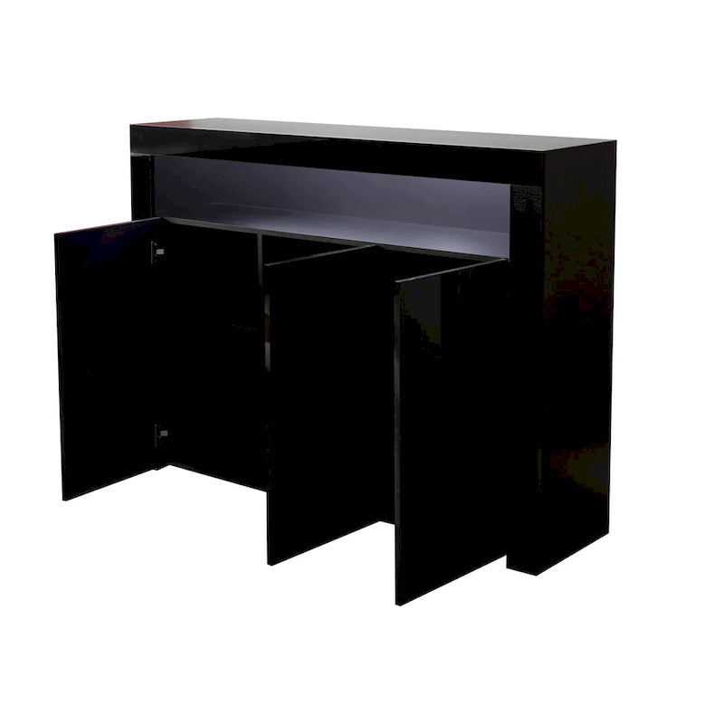 Buffet de rangement laqué brillant avec éclairage LED