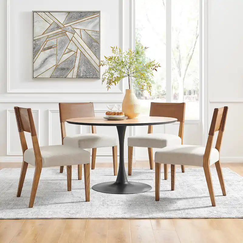 Chaise de salle à manger latérale Kylo en similicuir/lin, (lot de 2)