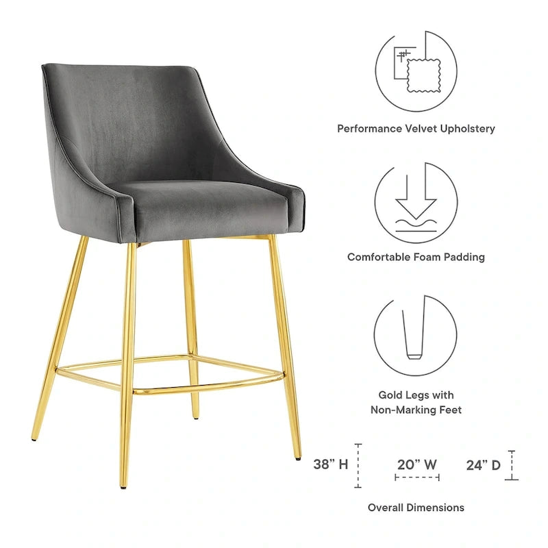 Tabouret de comptoir Discern en velours performance