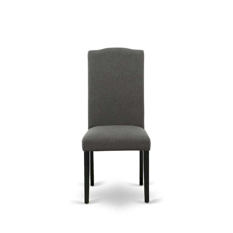 East West Furniture Ensemble de salle à manger – une table à manger et des chaises Parson noires, finition brossée noire. (Options de tissus d'ameublement et de pièces)