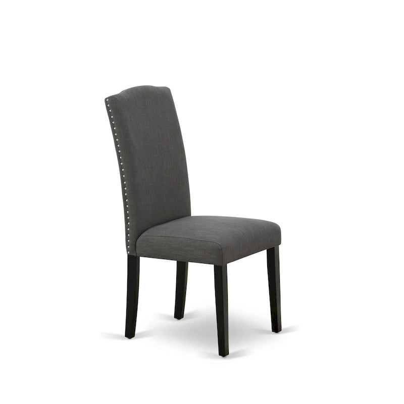 East West Furniture Ensemble de salle à manger – une table à manger et des chaises Parson noires, finition brossée noire. (Options de tissus d'ameublement et de pièces)