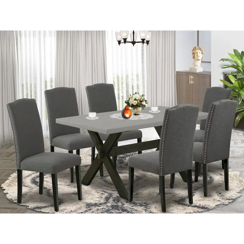 East West Furniture Ensemble de salle à manger – une table à manger et des chaises Parson noires, finition brossée noire. (Options de tissus d'ameublement et de pièces)