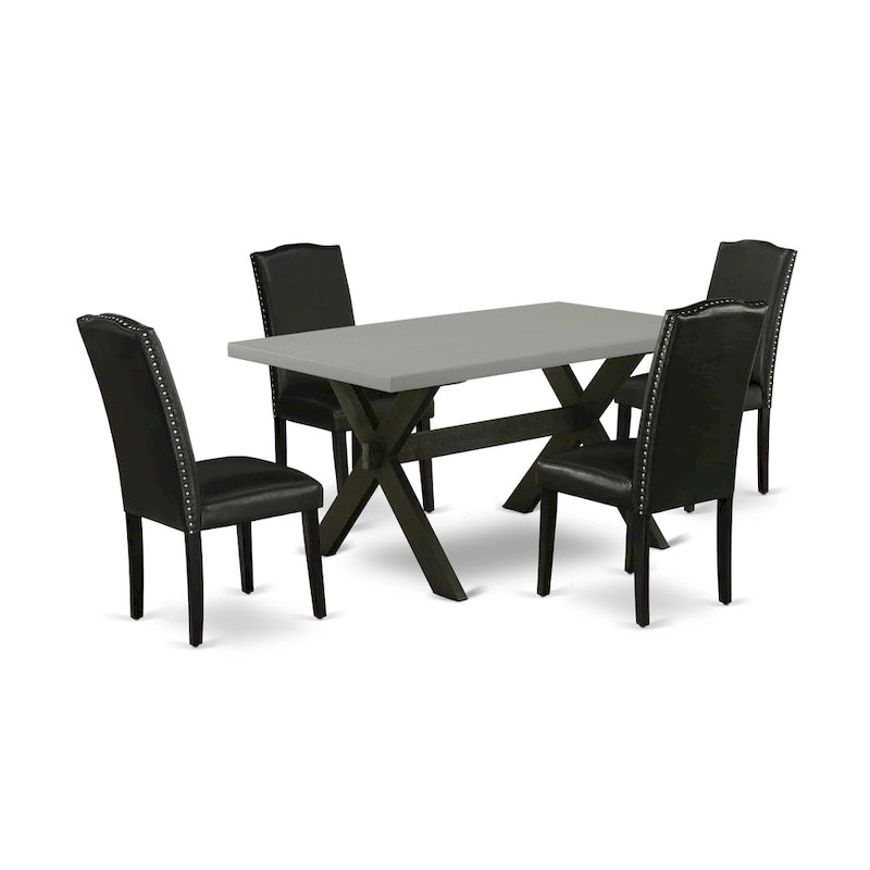 East West Furniture Ensemble de salle à manger – une table à manger et des chaises Parson noires, finition brossée noire. (Options de tissus d'ameublement et de pièces)
