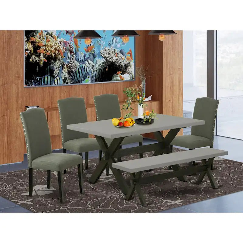 East West Furniture Ensemble de salle à manger – une table à manger et des chaises Parson noires, finition brossée noire. (Options de tissus d'ameublement et de pièces)