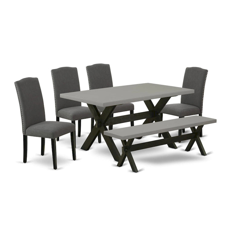 East West Furniture Ensemble de salle à manger – une table à manger et des chaises Parson noires, finition brossée noire. (Options de tissus d'ameublement et de pièces)