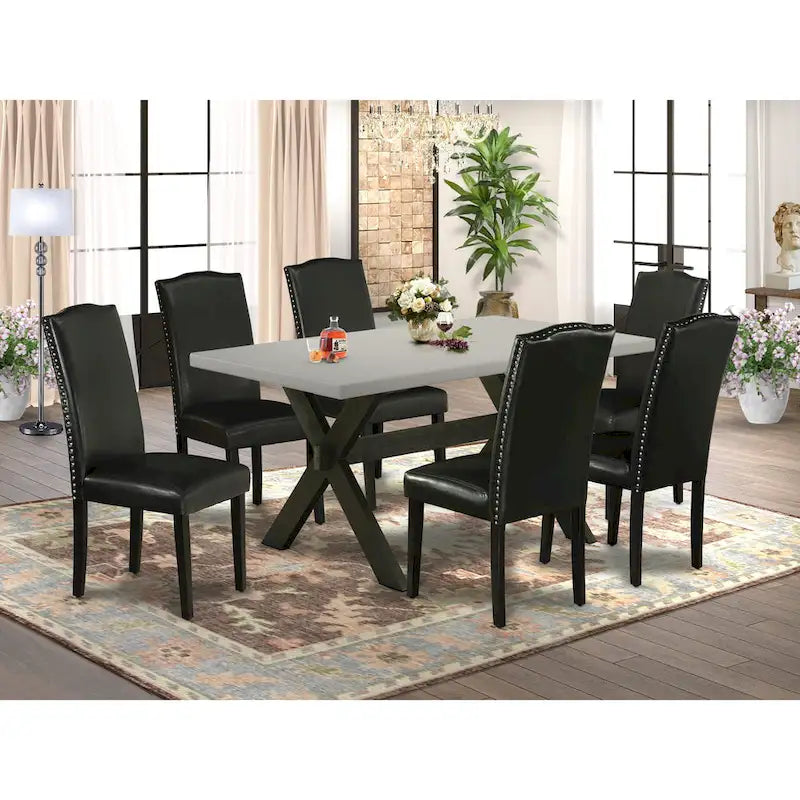East West Furniture Ensemble de salle à manger – une table à manger et des chaises Parson noires, finition brossée noire. (Options de tissus d'ameublement et de pièces)