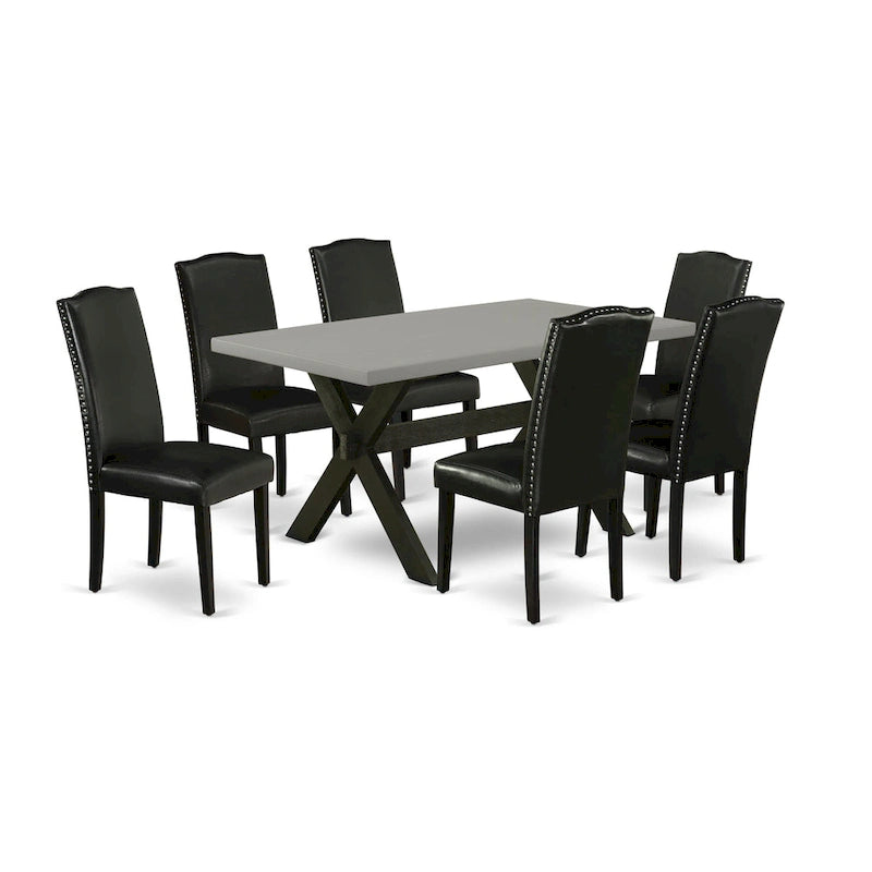 East West Furniture Ensemble de salle à manger – une table à manger et des chaises Parson noires, finition brossée noire. (Options de tissus d'ameublement et de pièces)