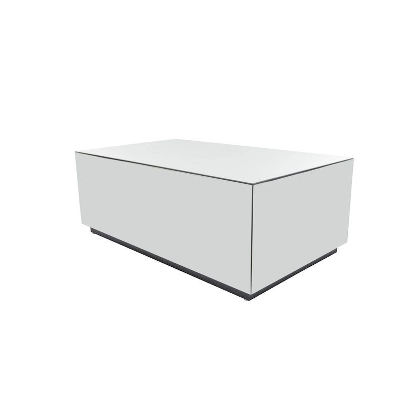Table basse rectangulaire en verre et miroir avec base surélevée - Argent - Décor Roche River - 71x119x46 cm