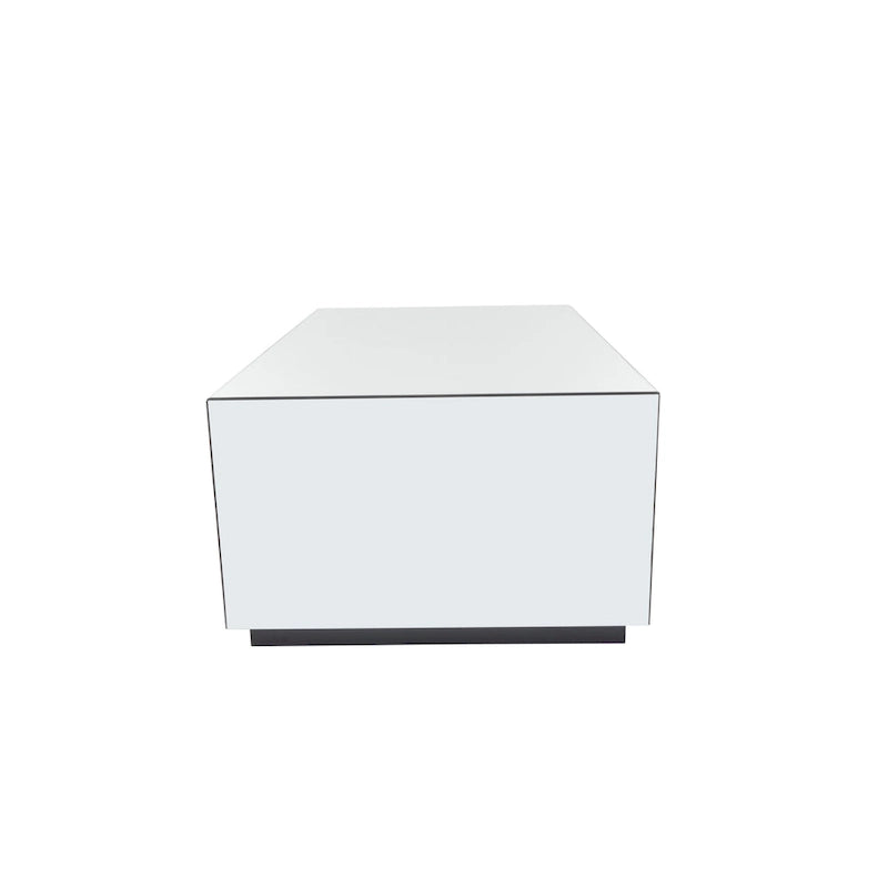 Table basse rectangulaire en verre et miroir avec base surélevée - Argent - Décor Roche River - 71x119x46 cm