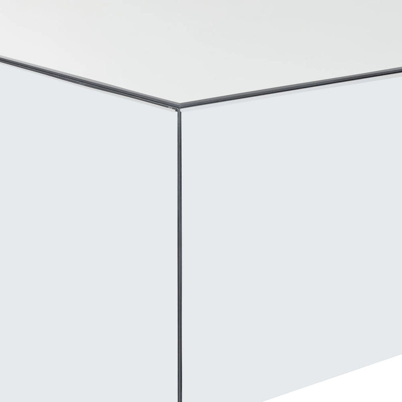Table basse rectangulaire en verre et miroir avec base surélevée - Argent - Décor Roche River - 71x119x46 cm
