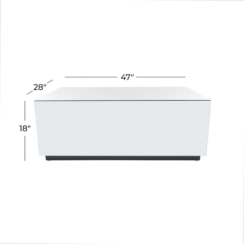 Table basse rectangulaire en verre et miroir avec base surélevée - Argent - Décor Roche River - 71x119x46 cm