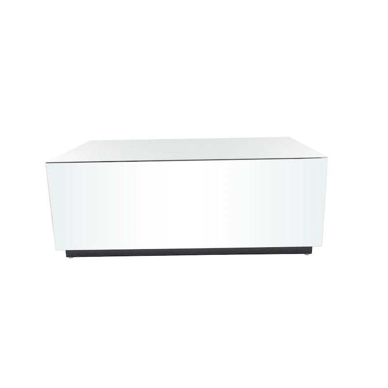 Table basse rectangulaire en verre et miroir avec base surélevée - Argent - Décor Roche River - 71x119x46 cm