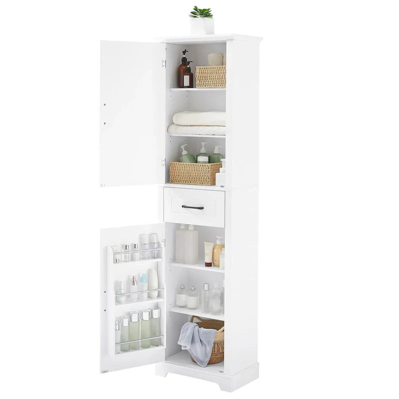 Meuble de salle de bain autoportant avec 2 portes, étagères réglables et rangement de porte, organiseur de salle de bain haut