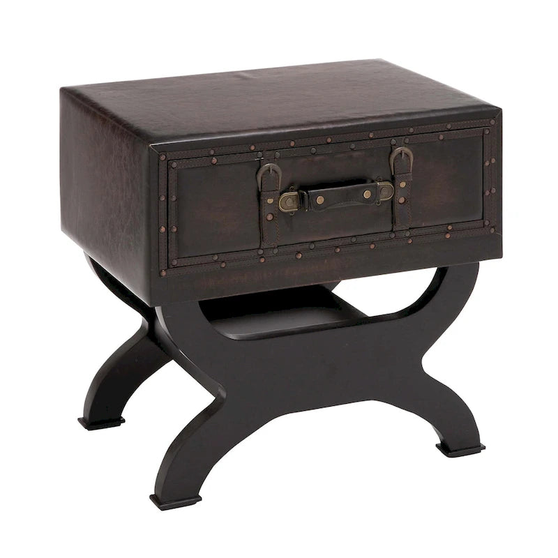 Table d'appoint à tiroir unique en similicuir style vintage avec pieds courbés - Marron - Roche River Decor - 16L x 22P x 22H