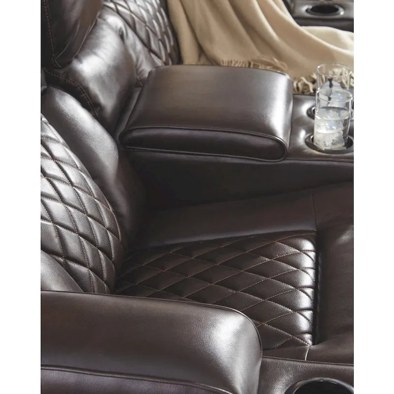 Canapé inclinable électrique Warnerton en faux cuir marron chocolat - 84 L x 38 P x 44 H