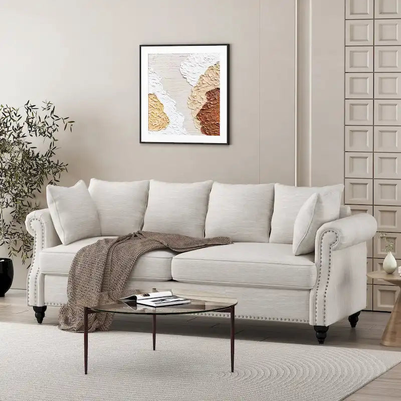 Canapé 3 places Manbow Fabric Pillowback avec garniture cloutée par Christopher Knight Home