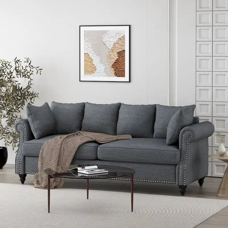 Canapé 3 places Manbow Fabric Pillowback avec garniture cloutée par Christopher Knight Home