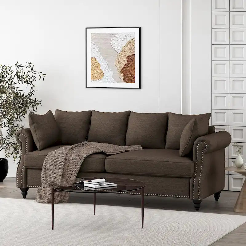 Canapé 3 places Manbow Fabric Pillowback avec garniture cloutée par Christopher Knight Home