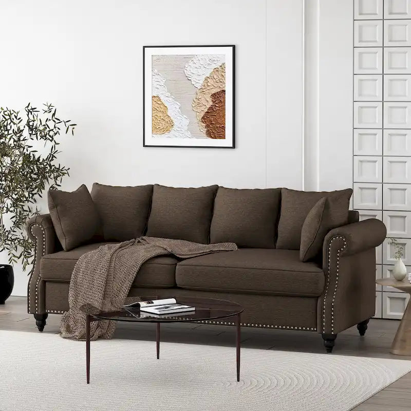 Canapé 3 places Manbow Fabric Pillowback avec garniture cloutée par Christopher Knight Home